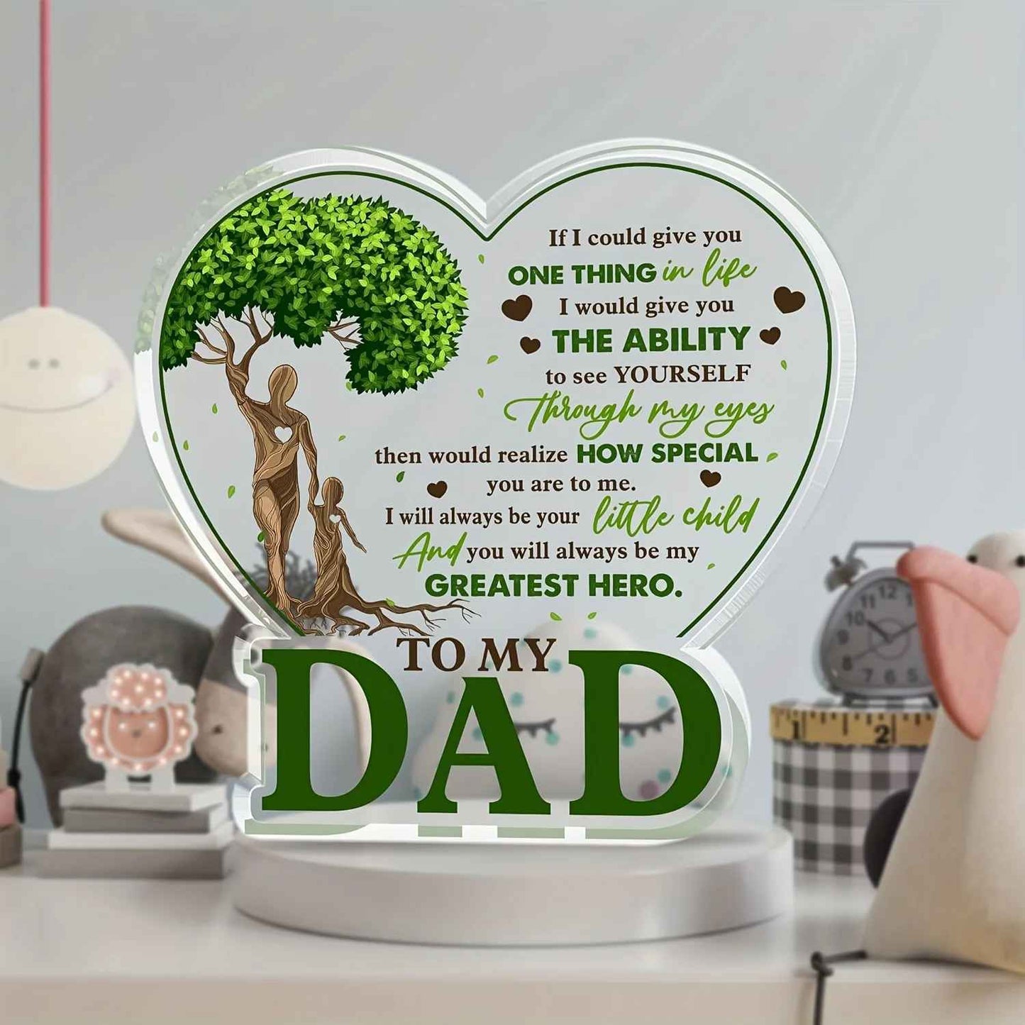 "My Greatest Hero Dad" Heart-shaped Acrylic Plaque Decor