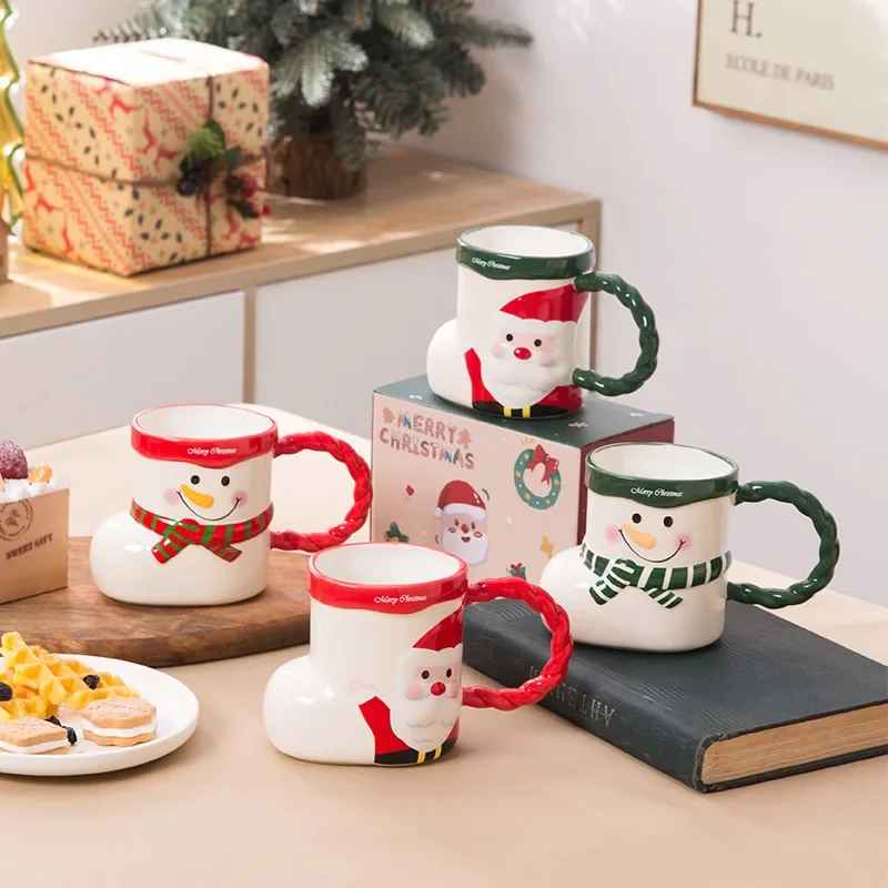 360mL Christmas Creative Socks Ceramic Mug with Handle