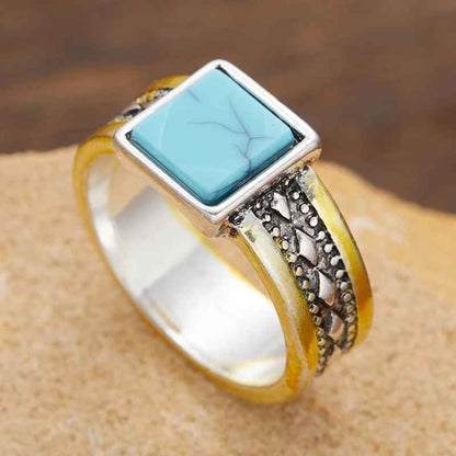 Retro Bohemian Silver Color Turquoise Branch Ring