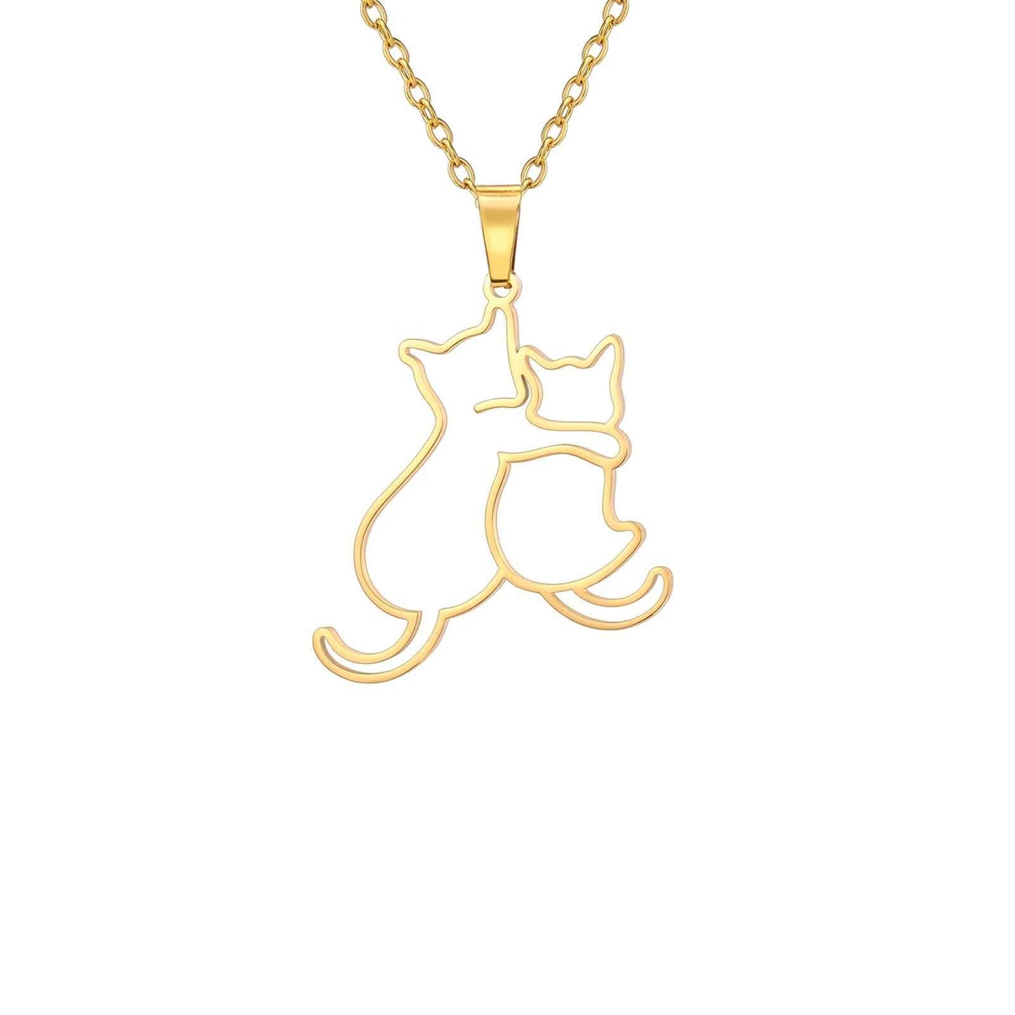 Cute Stainless Steel Hugging Cats Necklace