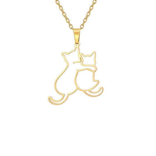 Cute Stainless Steel Hugging Cats Necklace