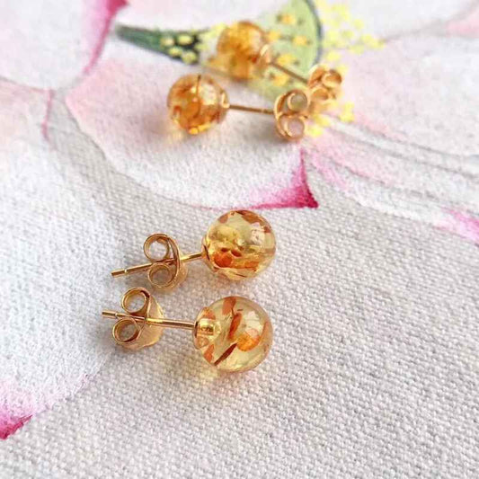 Simple Natural Amber Stud Earrings