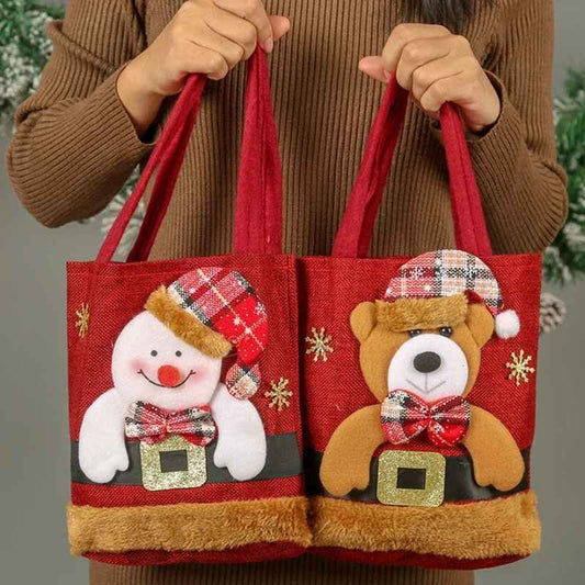 2 Pc Set Christmas Snowman and Bear Tote Bags