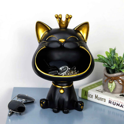 Fortune Crown Big Mouth Cat Entrance Key Storage Tray Decorative Ornament