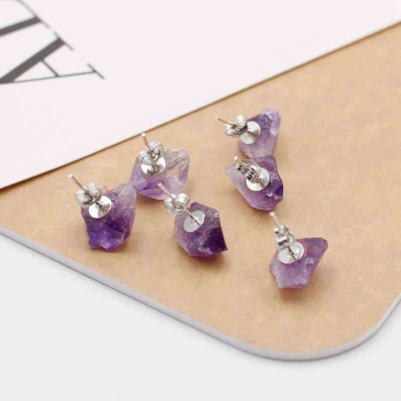 Vintage Purple Natural Amethyst Stud Earrings