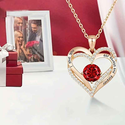 Romantic Heart Zircon Pendant Necklace with Rose Flower Gift Box