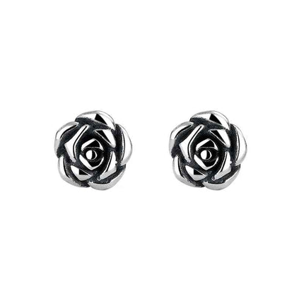 Vintage Sterling Silver Rose Flower Stud Earrings