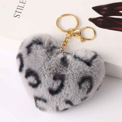 New Animal Print Plush Peach Heart Keychain