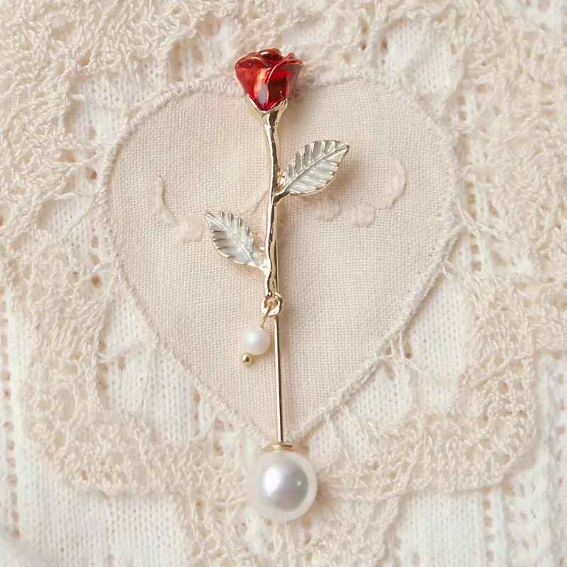 Delicate Rose Flower Pearl Brooch