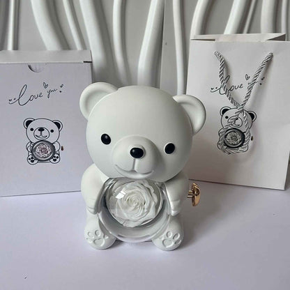 Cute Bear Spinning Eternal Rose Flower Gift Box