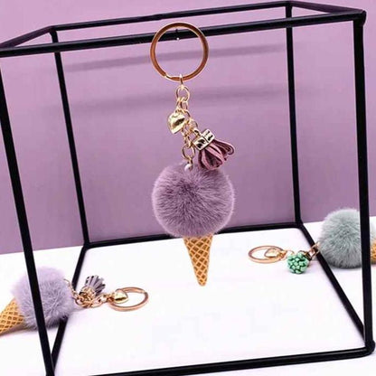 Plush Pompom Ice Cream Keychain