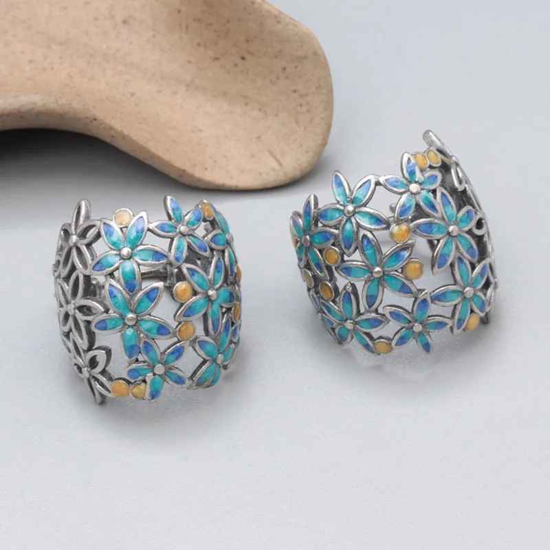 Vintage Sterling Silver Enamel Earrings