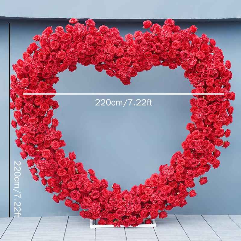 Luxury 5D Red Floral Arrangement with Heart-Shaped Frame Wedding Backdrop Decor