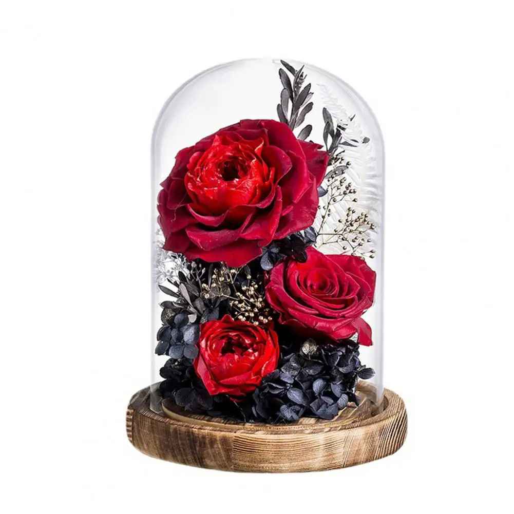 Eternal Preserved Real Infinity Rose Flower Glass Dome with LED Light