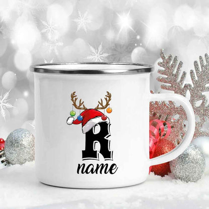 Personalized Christmas Enamel Antler Design Mugs