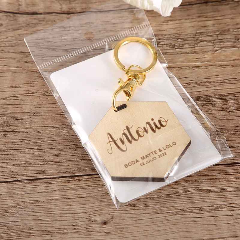 Personalized Engraved Hexagon Wood Key Chain