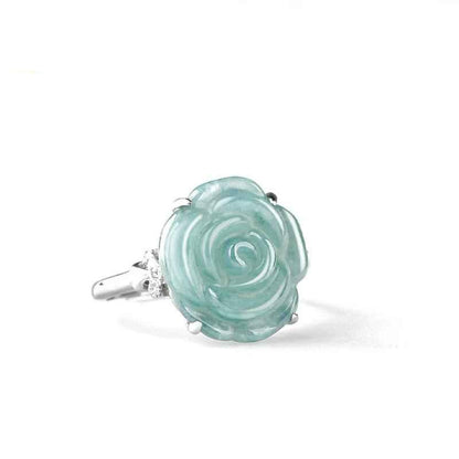 Silver Set Jadeite Blue Water Rose Ring