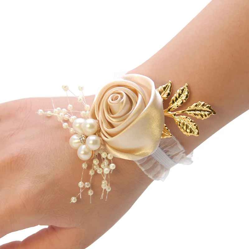 Bridesmaid Satin Wrist Rose Flowers Corsage Bracelet