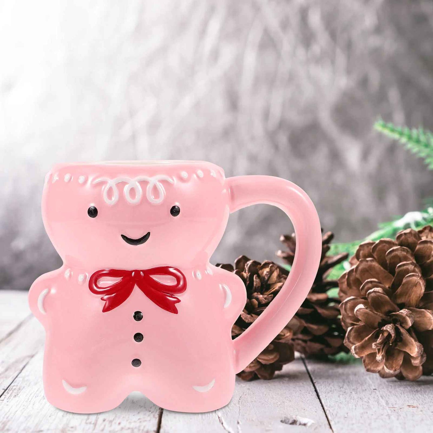 Pink Christmas Gingerbread Man Ceramic Mug