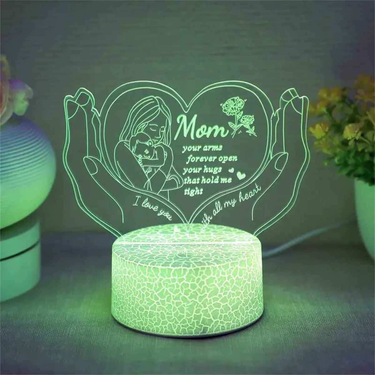 Mom 7-Color Changing Ambient 3D Night Light Lamp with Touch Control