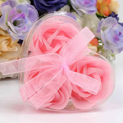 3pcs Rose Flower Bath Soap Heart-shaped Gift Box