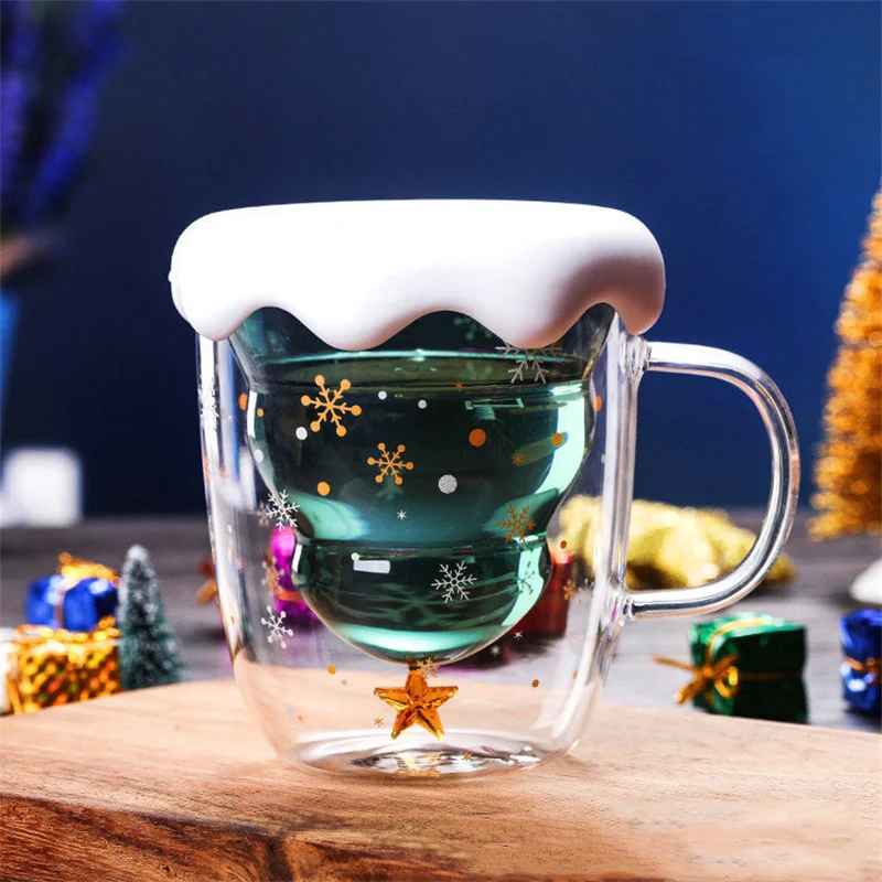 300mL Christmas Tree Heat-Resistant Double Wall Glass Mug