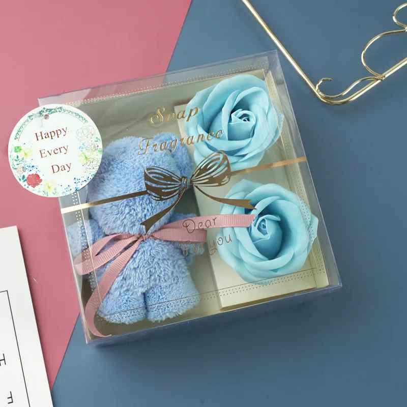 Cute Bear Towel with Artificial Rose Flower Gift Box