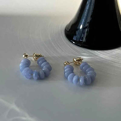 Natural Purple Flat Round Small Stone Hoop Earrings