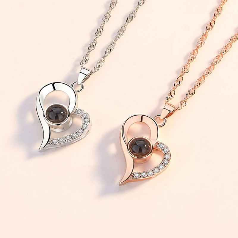 Romantic Heart Copper Projection Necklace with Rose Gift Box