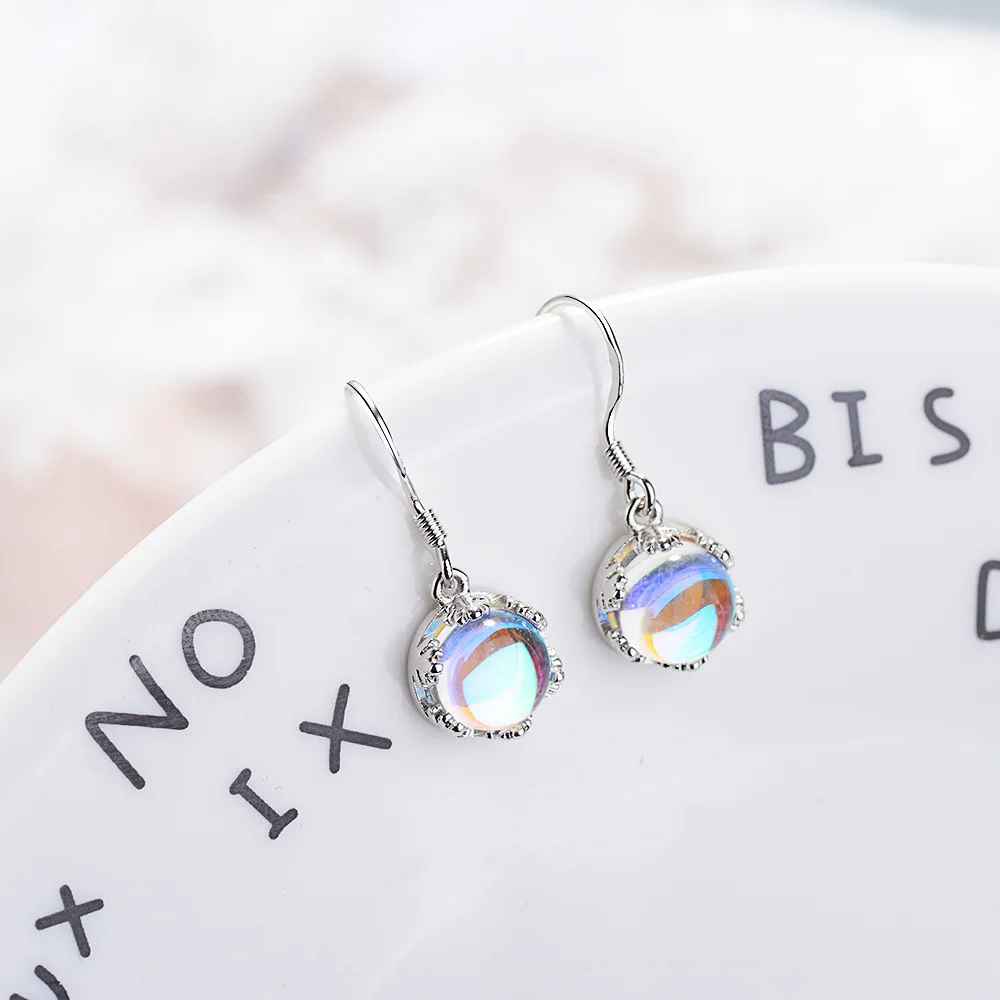 Round Moonstone Drop Earrings