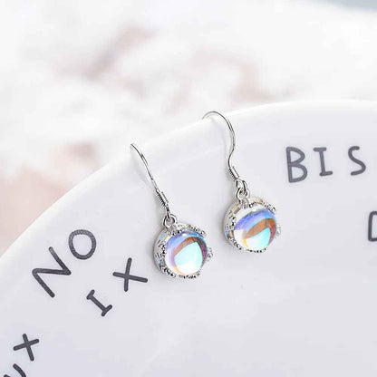 Round Moonstone Drop Earrings