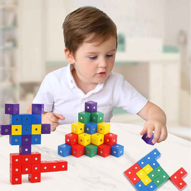 10pcs 3D Wooden Magnetic Colorful Cube Blocks