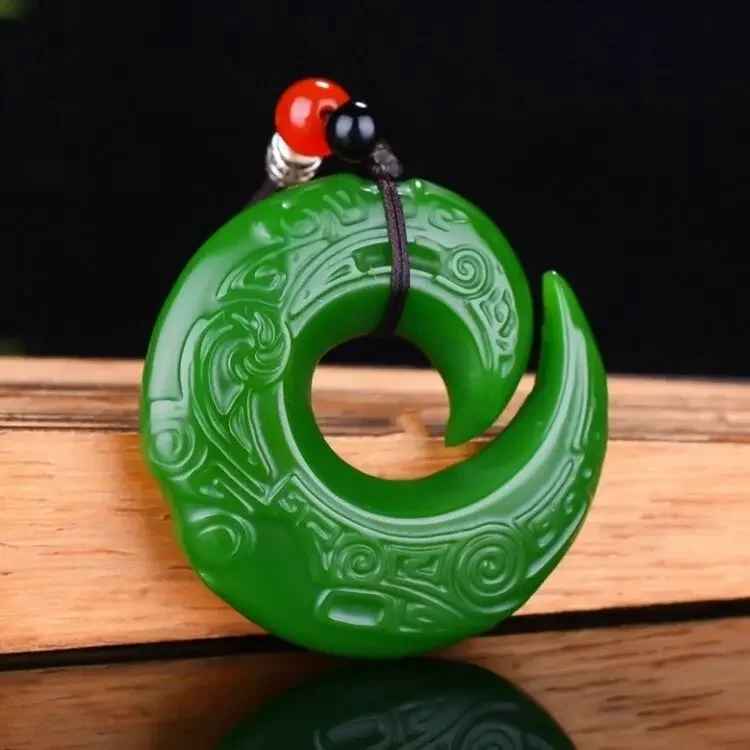 Natural Hetian Jade Bagua Ruyi Pendant Necklace