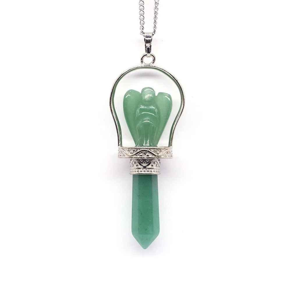 1pc Natural Crystal Stones Angel Hexagonal Point Wand Pendant Necklace