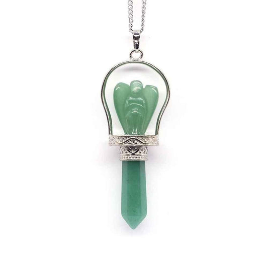 1pc Natural Crystal Stones Angel Hexagonal Point Wand Pendant Necklace