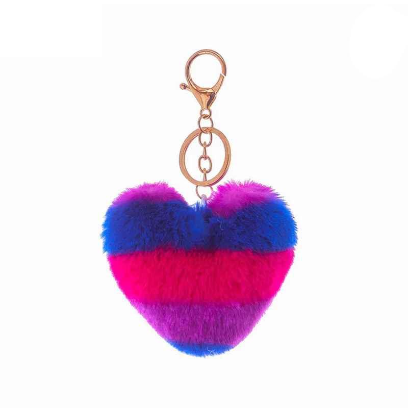 Rainbow Multicolor Heart Pompoms Keychain