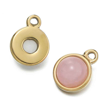 1pc Gold Color Stainless Steel with Round Natural Stone Charm Pendant