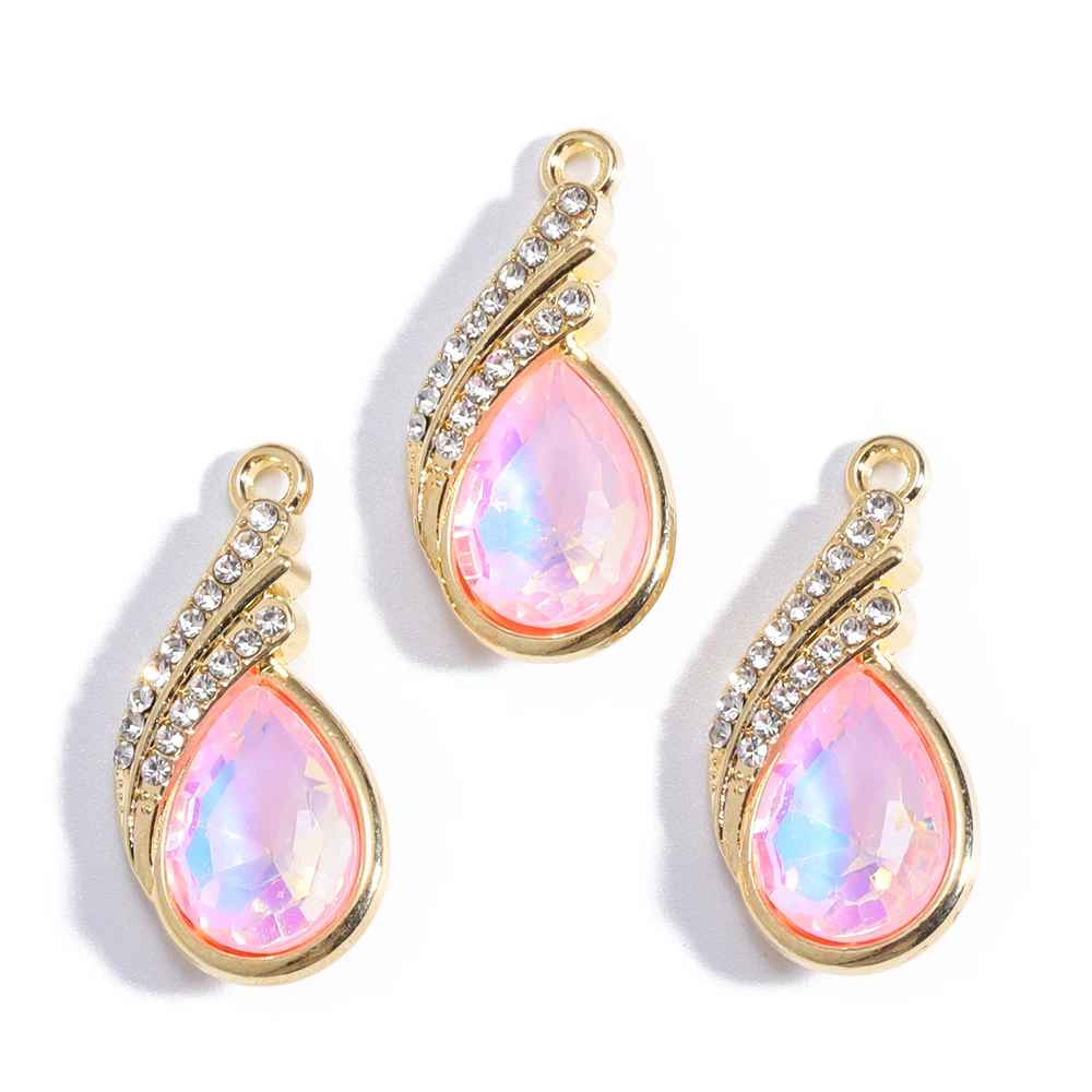 6Pcs Water Drop Colorful Crystal Rhinestone Alloy Pendant