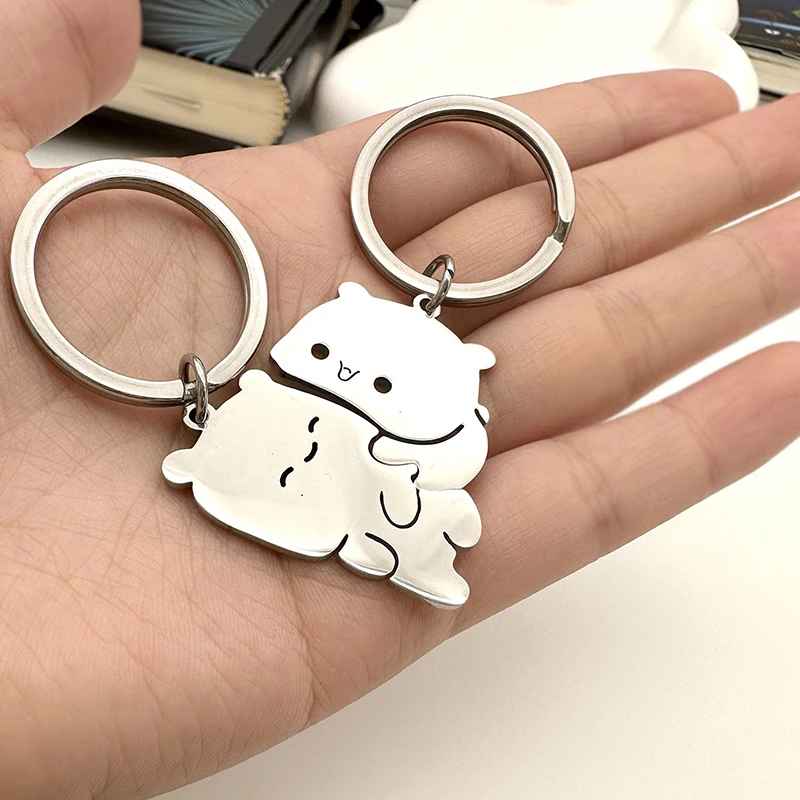 2Pcs Cute Cartoon Bear Couple Keychain