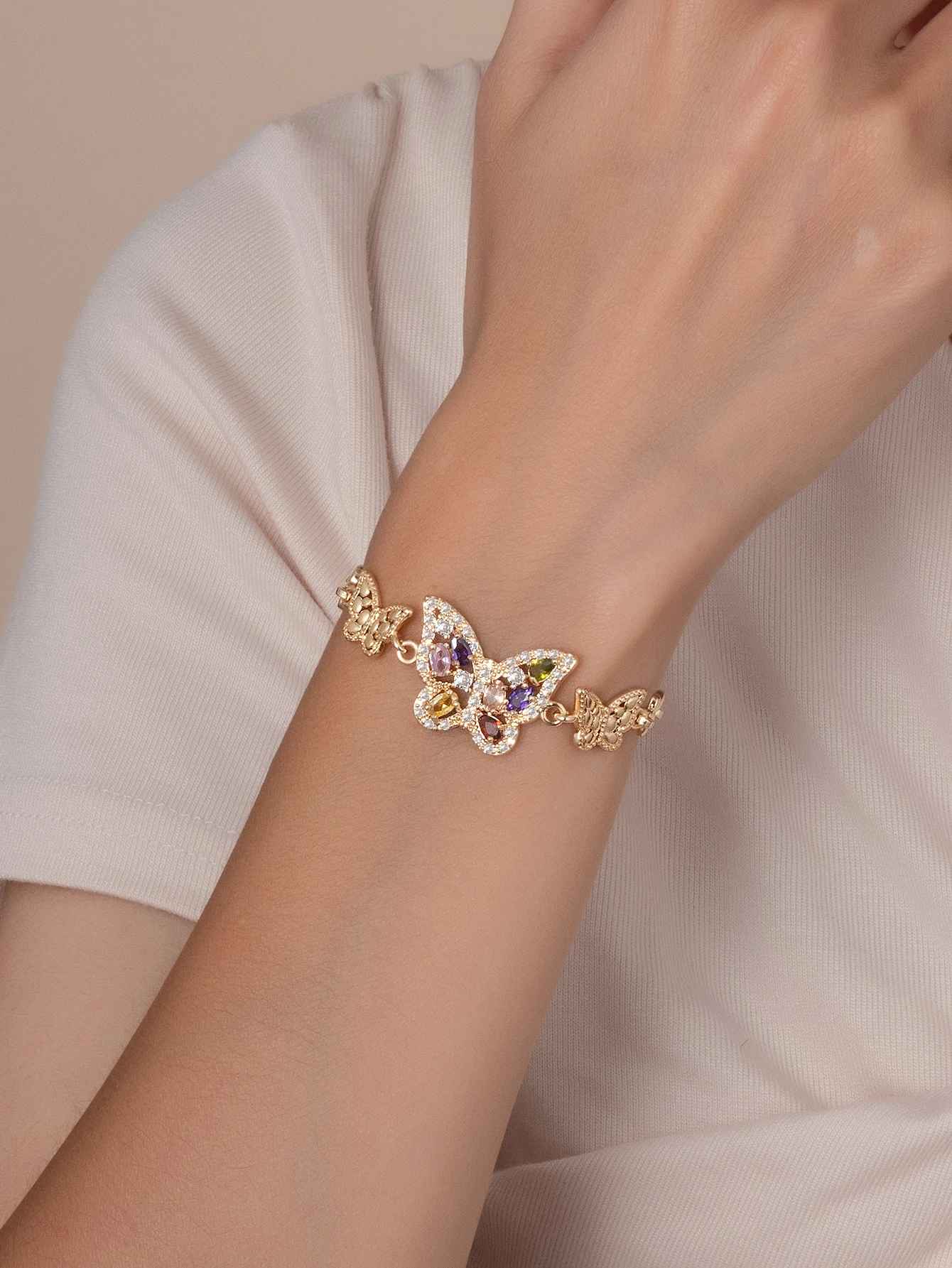 Zircon Inlaid Gold Plated Butterfly Bracelet