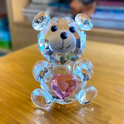 Love Heart Crystal Bear Glass Figurine