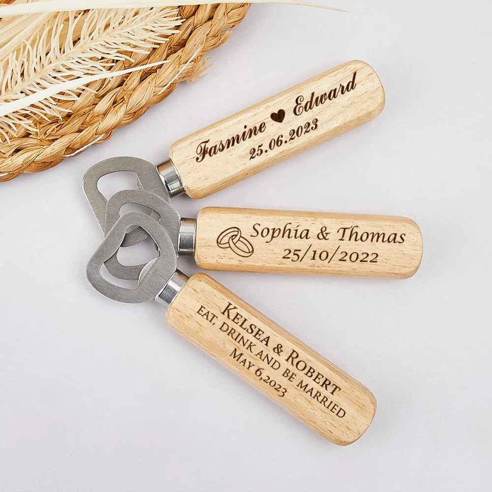 Custom Engraved Wood Bottle Openers – Wedding Favors, Wedding Party Souvenir, Personalized Beer Opener