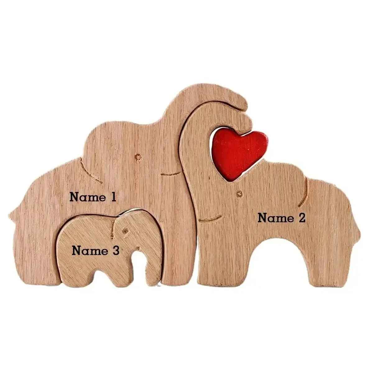 Wooden Custom Family Name Elephant Puzzle Decor