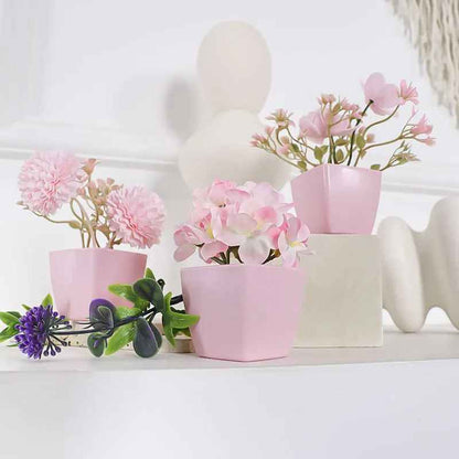 3pcs Artificial Pink Potted Flowers Set