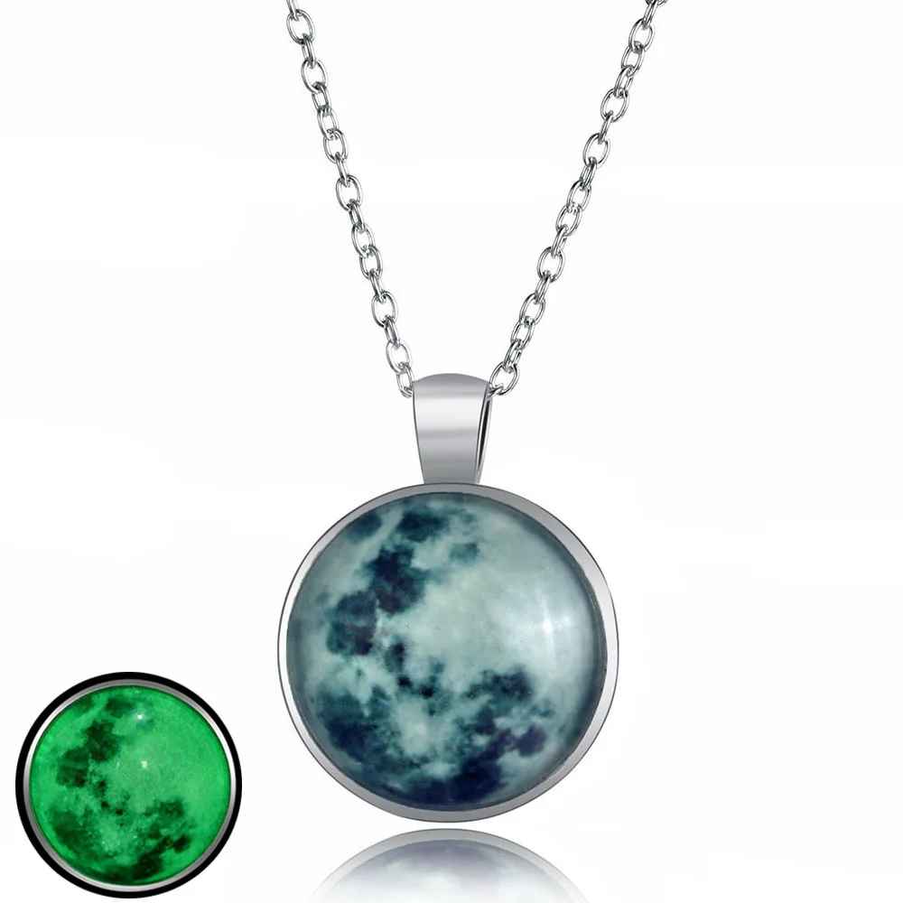 Vintage Long Moon Glow In The Dark Necklace