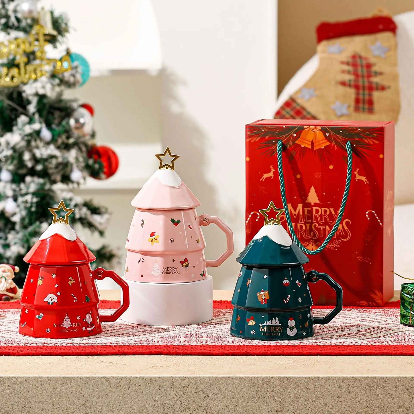 Lovely Christmas Tree Mug Cup with Gift Box