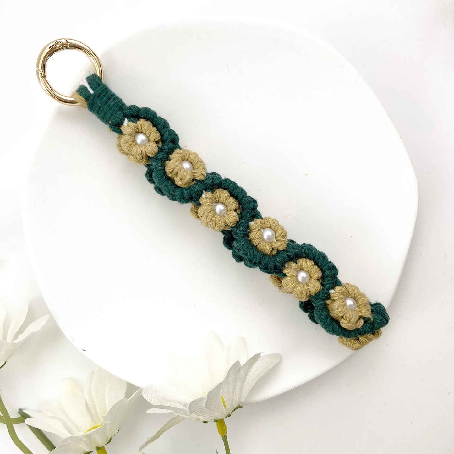 Bohemian Hand Woven Rose Flower Keychain Strap – Unique Boho Chic Accessory for Bags, Keys, and More