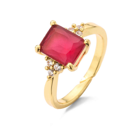 Simple Square Zircon Gold Color Open Ring