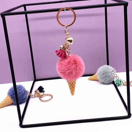 Plush Pompom Ice Cream Keychain