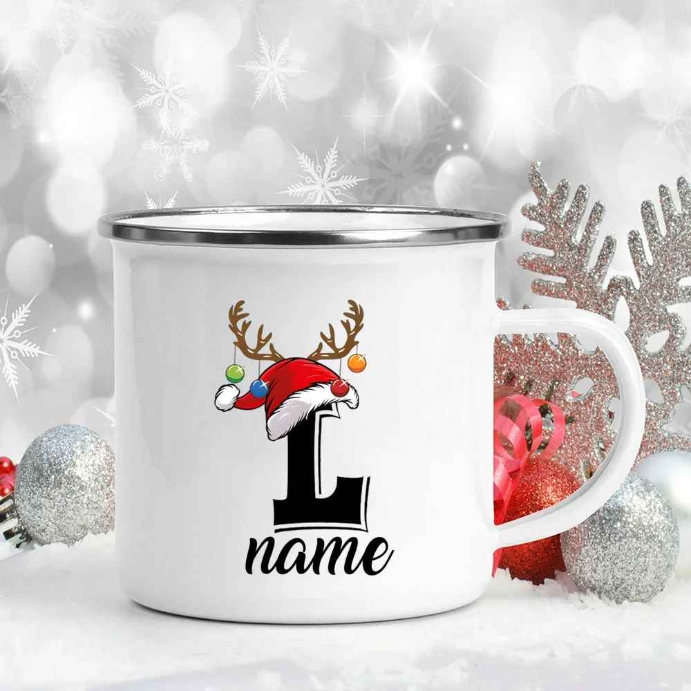 Personalized Christmas Enamel Antler Design Mugs